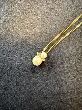 VTG Christian Dior Double Pearl & Crystal Pendant - Signed 1980s